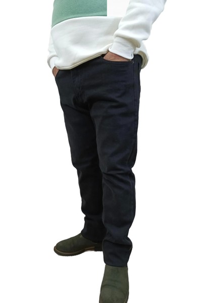 Erkek Denim Yüksek Bel Fermuarlı Regular Fit Likralı Siyah Kot Pantolon