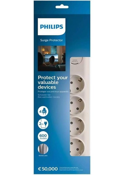 Phılıps SPN7040WA Akım Korumalı Priz 600J (2mt) 4 Lü