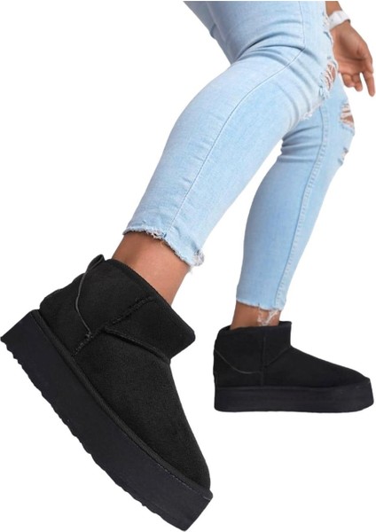 Kürklü Kalın Taban Kısa Spor Kadın Bot SİYAH fiyatları