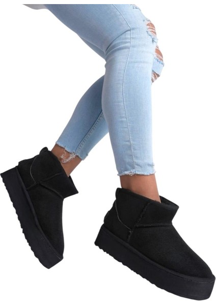 Kürklü Kalın Taban Kısa Spor Kadın Bot SİYAH modelleri