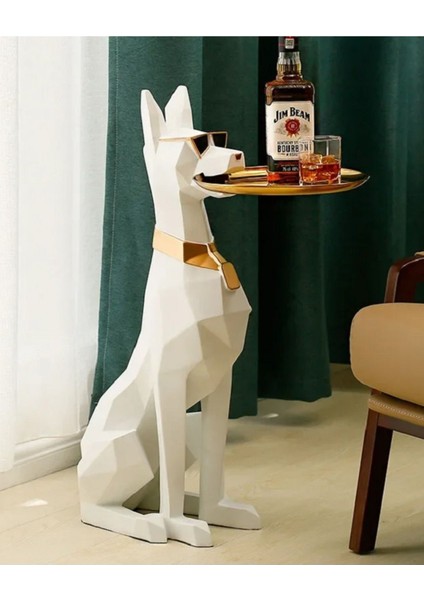 Tepsili Sehpa Köpek Heykel Biblo (75 cm x 42 Cm)