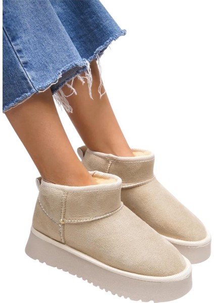 Kürklü Kalın Taban Kısa Spor Kadın Bot BEJ