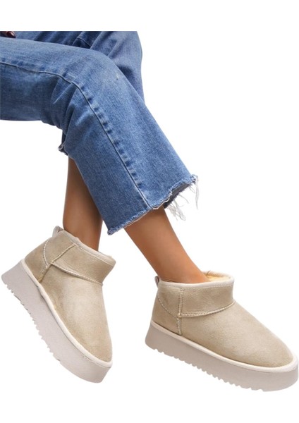 Kürklü Kalın Taban Kısa Spor Kadın Bot BEJ fiyatları