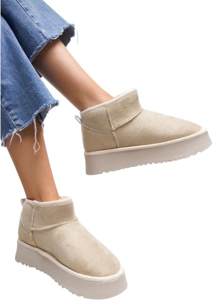 Kürklü Kalın Taban Kısa Spor Kadın Bot BEJ fırsatları