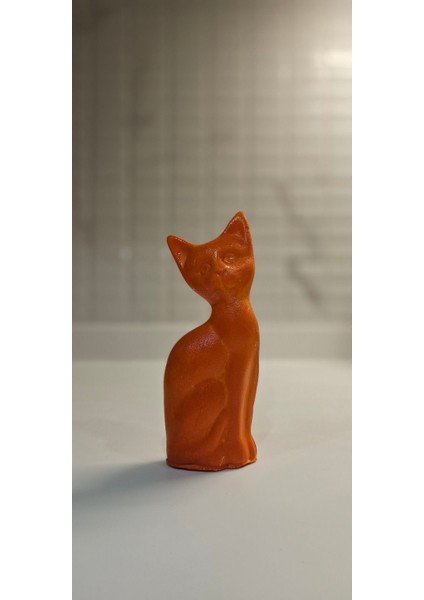 Turuncu Beton Kedi Figür, Vernikli, Dekoratif, Tek Ebat