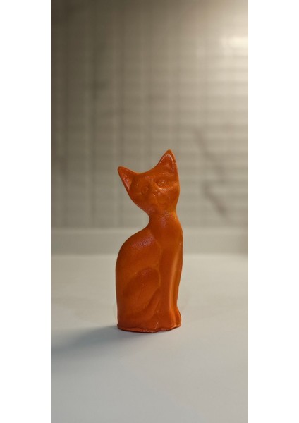 Turuncu Beton Kedi Figür, Vernikli, Dekoratif, Tek Ebat