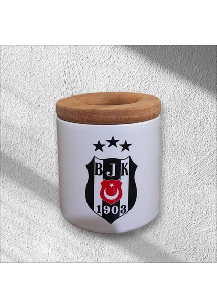 "beşiktaş" Baskılı Seramik Ahşap Kapaklı Kalemlik & Seramik T Kupa Bardak Set