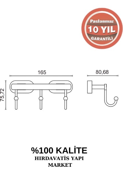 Paslanmaz Pirinç Zirve 3'lü Askılık fiyatları