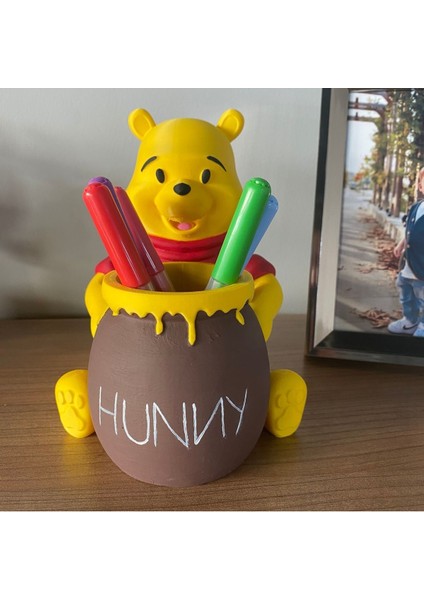 Tekno Trust Sevimli Ayı Şekerlik Kalemlik Makyaj Kutusu Sunumluk Dekoratif Obje Winnie The Pooh El Boyaması 18C