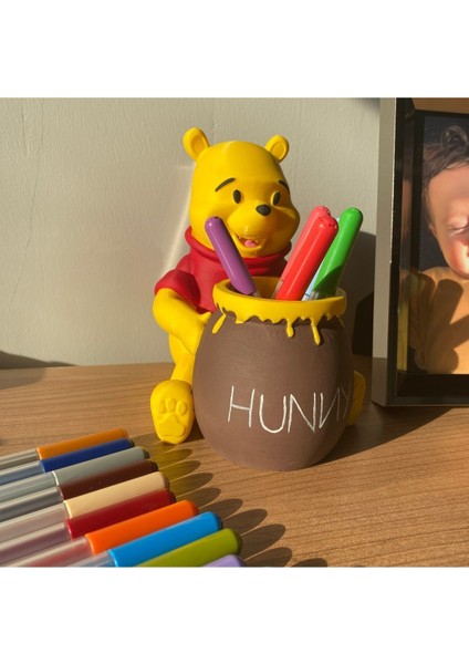 Tekno Trust Sevimli Ayı Şekerlik Kalemlik Makyaj Kutusu Sunumluk Dekoratif Obje Winnie The Pooh El Boyaması 18C