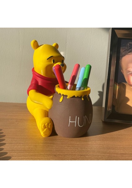 Tekno Trust Sevimli Ayı Şekerlik Kalemlik Makyaj Kutusu Sunumluk Dekoratif Obje Winnie The Pooh El Boyaması 18C