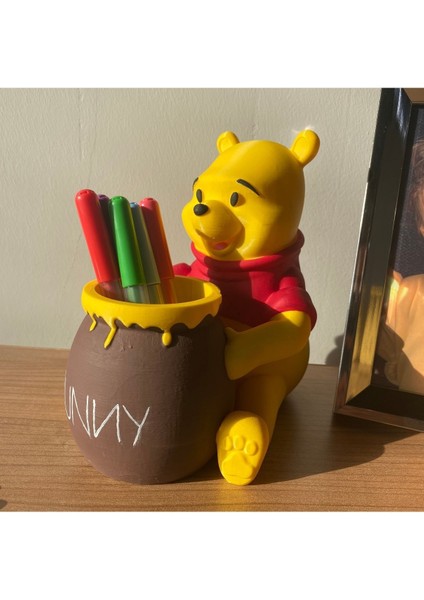 Tekno Trust Sevimli Ayı Şekerlik Kalemlik Makyaj Kutusu Sunumluk Dekoratif Obje Winnie The Pooh El Boyaması 18C