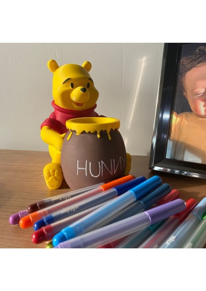 Tekno Trust Sevimli Ayı Şekerlik Kalemlik Makyaj Kutusu Sunumluk Dekoratif Obje Winnie The Pooh El Boyaması 18C