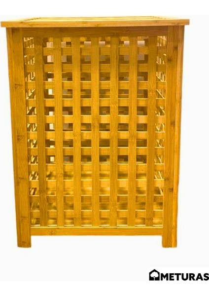 Bambu Çok Amaçlı Sepet – 45x45x62 cm, Kirli ve Oyuncak Sepeti Havalandırmalı Örgü Tasarım Jüt Kumaş Astar Çamaşır Sepeti