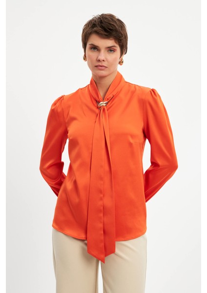 Turuncu Fularlı Saten Gömlek modelleri