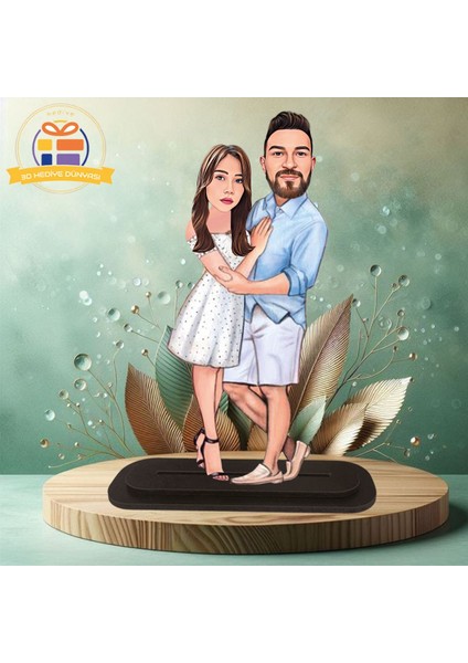 Tekno Trust Yıldönümü Karikatürü Sevgilime Eşime Karikatürü Biblo Hediye 3D Masa Üstü Biblo Hediyesi