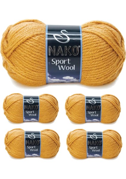 5 Adet Sport Wool Atkı Bere Ceket Yelek Örgü ipi Yünü No: 10129 Hardal