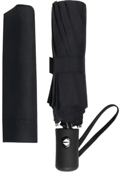 Fiber Telli Rüzgara Dayanıklı Katlanabilir Tam Otomatik Siyah Cep Şemsiye