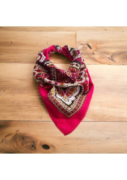 Kadın Pembe Renk Desenli %100 Cotton Bandana, Saç Aksesuarı