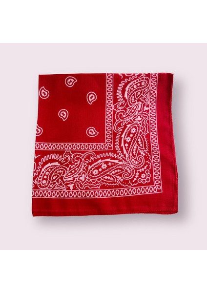 Kadın Kırmızı Renk Etnik Desenli %100 Koton Bandana, Saç Bandı