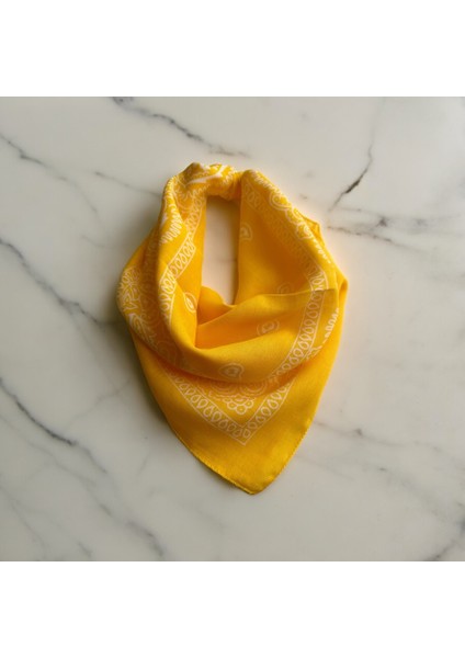 Kadın Sarı Renk Etnik Desenli %100 Koton Bandana, Saç Bandı