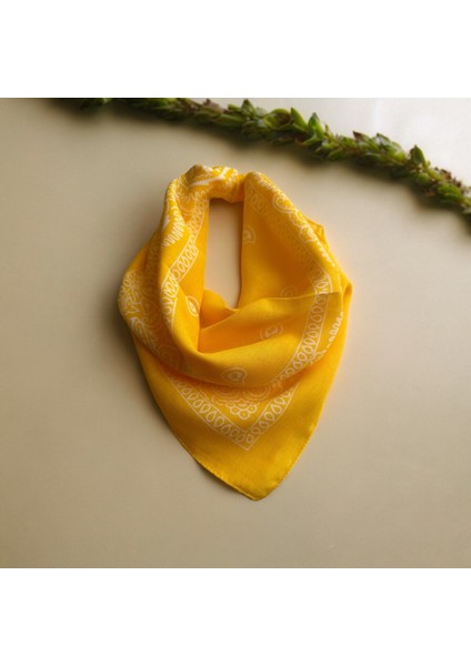 Kadın Sarı Renk Etnik Desenli %100 Koton Bandana, Saç Bandı fiyatları