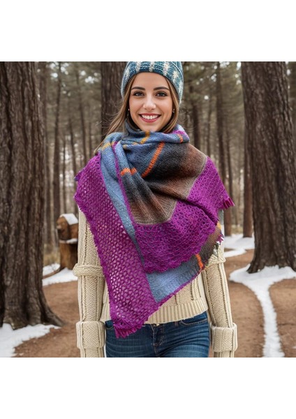 Yünlü Kadın Şal / Atkı Örgü Ipeksi Duruş
