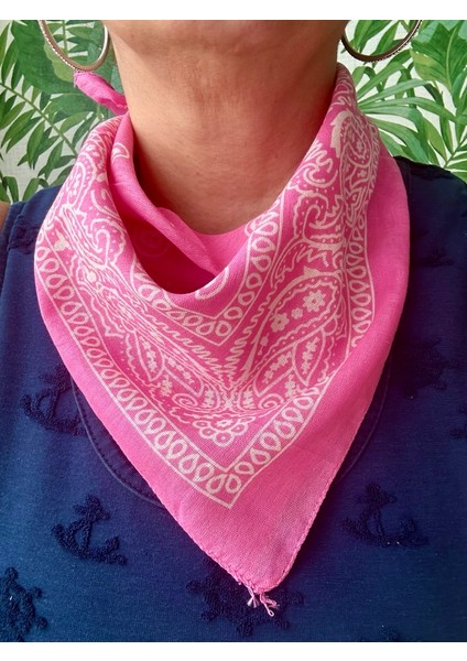 Kadın Kırmızı, Sarı ve Pembe Renk Etnik Desenli 3'lü %100 Koton Bandana, Saç Bandı