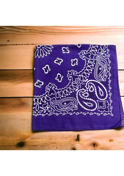 Mor Renk Içerisinde Desenli Etnik Desenli %100 Koton Bandana