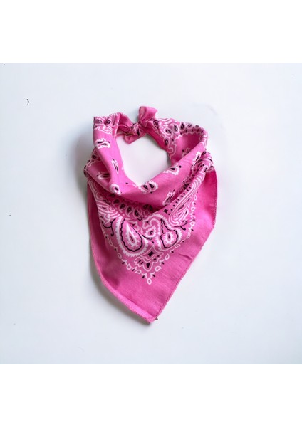 Pembe Renk Içerisinde Desenli Etnik Desenli %100 Koton Bandana