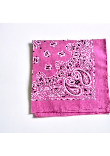 Pembe Renk Içerisinde Desenli Etnik Desenli %100 Koton Bandana