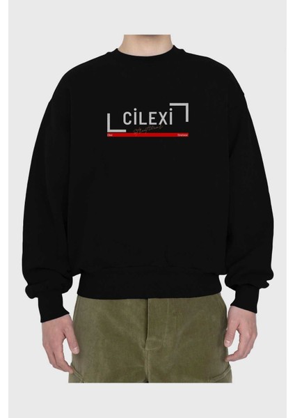 Cilexi Yazılı Ön Baskılı Siyah Oversize Sweatshirt Erkek Kadın Bisiklet Yaka fiyatları