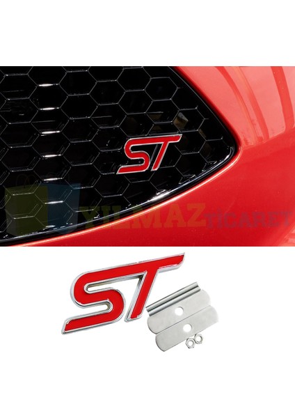 St 3D Metal Vidalı Ön Panjur Abmlem Logo (Kırmızı Gümüş)