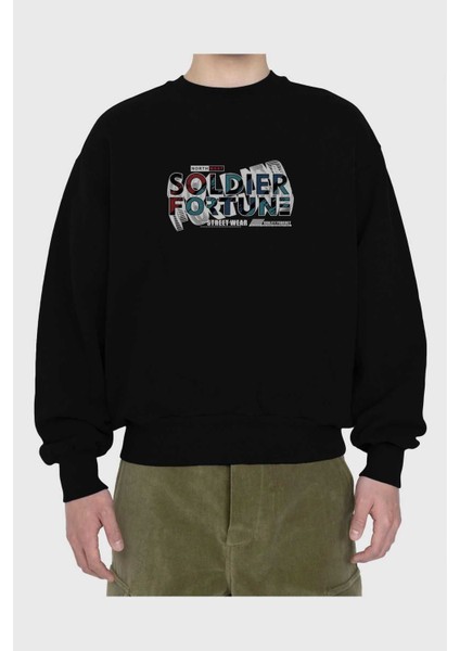 Soldier Fortune Ön Baskılı Siyah Oversize Sweatshirt Erkek Kadın Bisiklet Yaka fiyatları