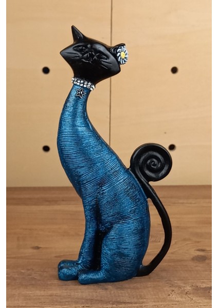 Tekno Trust Dekoratif Ikili Kedi Biblo Polyester Mavi Ev ve Ofis Dekorasyon Aksesuarları