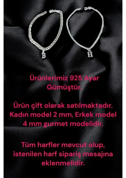 925 Ayar Gümüş Harfli Çift Bilekliği