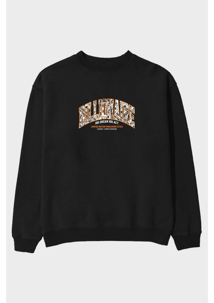 Billionaire Ön Baskılı Siyah Oversize Sweatshirt Erkek Kadın Bisiklet Yaka