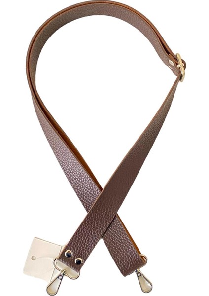 Sürgü Tokalı Ayarlanabilir Çanta Askısı 135 Cm* 3 cm Kahve Renk Gümüş Kancalı