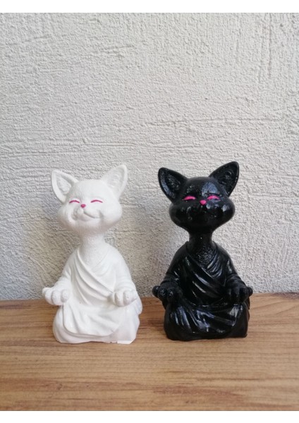 2'li Yoga Kedi Biblo, Meditasyon Heykeli, Siyah Beyaz, Ev Dekorasyonu