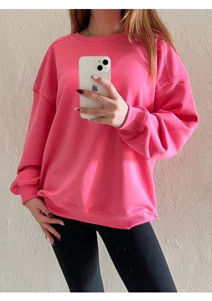 Bisiklet Yaka Basic Oversize Kadın Sweatshirt