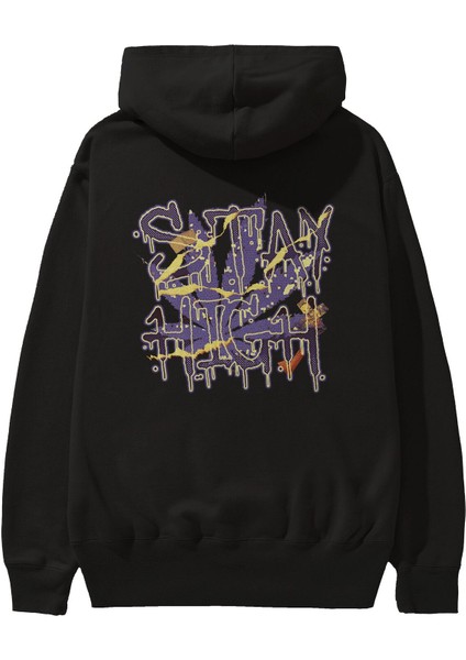 Stay High Arka Baskılı Siyah Oversize Kapüşonlu Sweatshirt Erkek Kadın