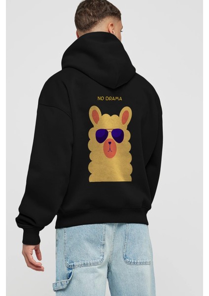 No Drama Yazılı Lama Arka Baskılı Siyah Oversize Kapüşonlu Sweatshirt Erkek Kadın fiyatları