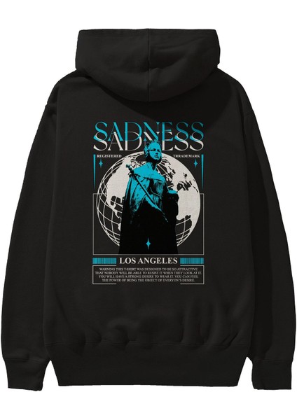 Sadness Los Angeles Arka Baskılı Siyah Oversize Kapüşonlu Sweatshirt Erkek Kadın