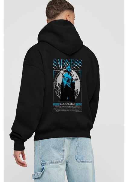 Sadness Los Angeles Arka Baskılı Siyah Oversize Kapüşonlu Sweatshirt Erkek Kadın fiyatları