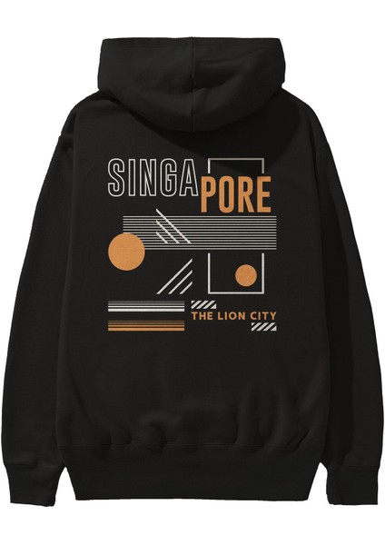 Singapore Arka Baskılı Siyah Oversize Kapüşonlu Sweatshirt Erkek Kadın