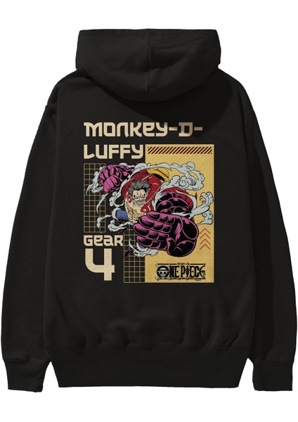 Monkey D Luffy Arka Baskılı Siyah Oversize Kapüşonlu Sweatshirt Erkek Kadın