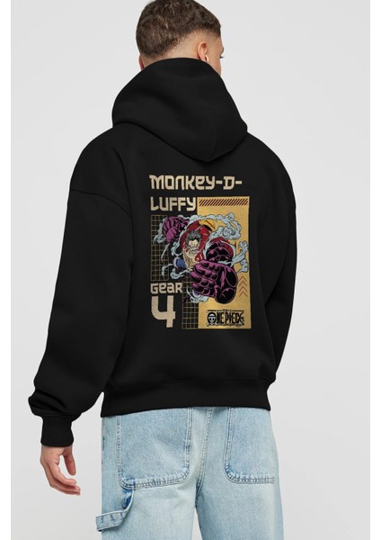 Monkey D Luffy Arka Baskılı Siyah Oversize Kapüşonlu Sweatshirt Erkek Kadın fiyatları
