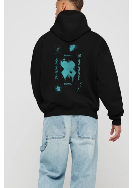 Balance Balance Yazılı Arka Baskılı Siyah Oversize Kapüşonlu Sweatshirt Erkek Kadın fiyatları