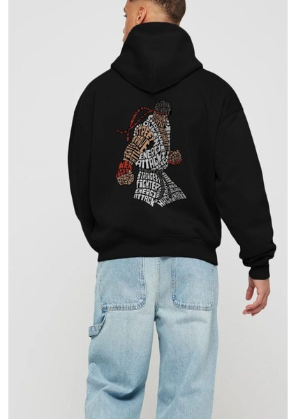 Hadouken Arka Baskılı Siyah Oversize Kapüşonlu Sweatshirt Erkek Kadın fiyatları