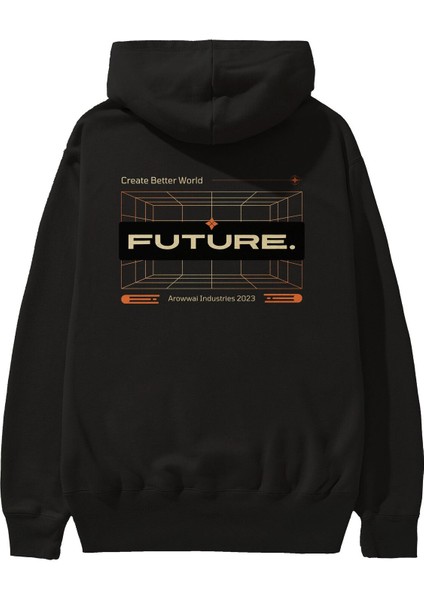 Future Arka Baskılı Siyah Oversize Kapüşonlu Sweatshirt Erkek Kadın